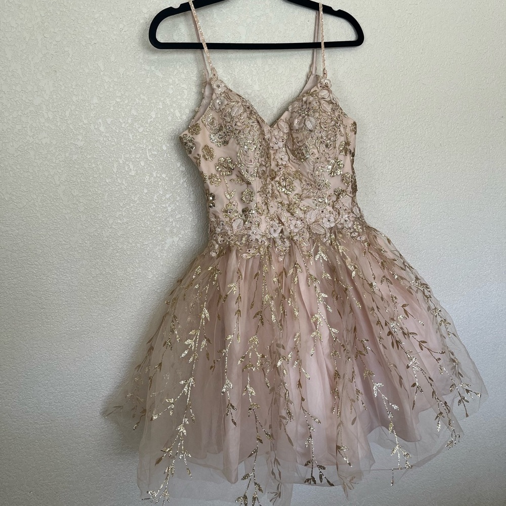 Dancing Queen Floral Embellished Kids Dress in Cream and Gold